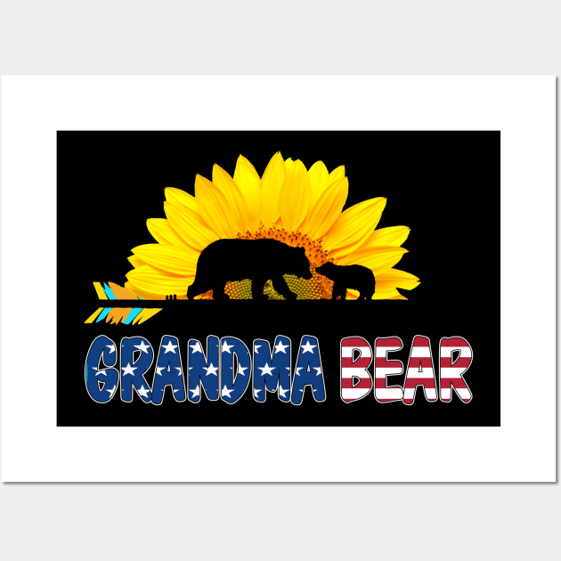 Grandma Bear Flower Flag July Of 4th Wall Art by heryes store